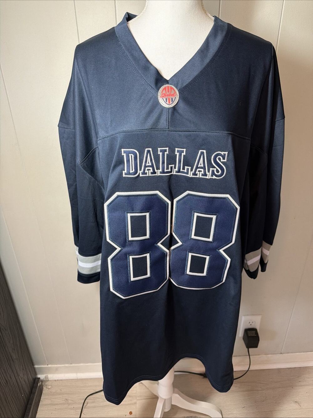 Shxinet Dallas Lamb #88 Navy Blue Stripe V Neck Unisex Football Jersey Sz 3XL TT